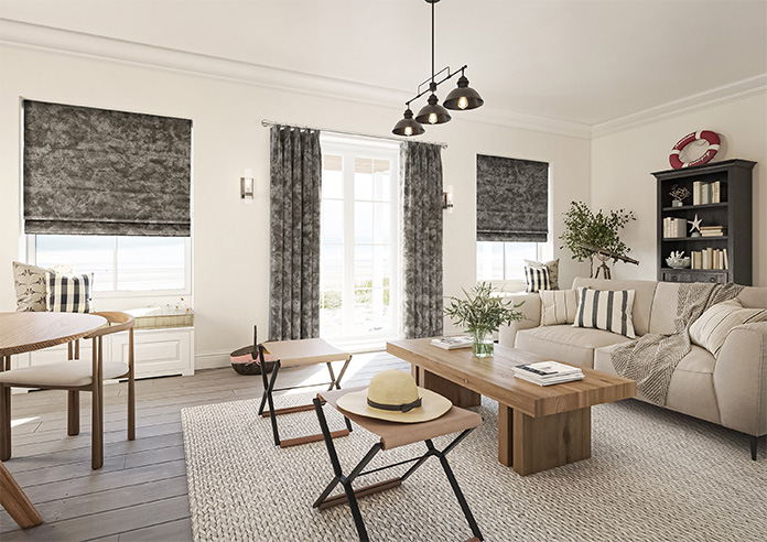 Cyrus Crushed Velvet, Moonlight - Motorised Roman Blind - Image 6